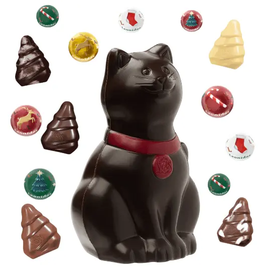 Leonidas Dark Chocolate Christmas Cat or Dog – Festive Hollow Figure with Novelty (Approx. 100g) Leonidas Kensington