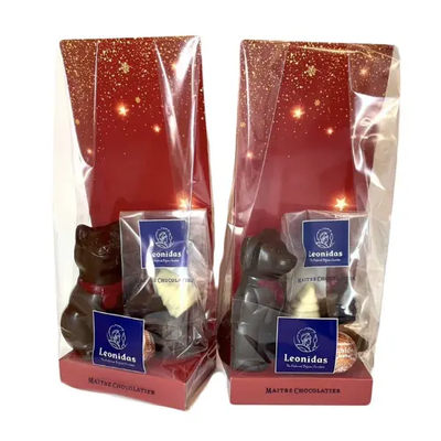 Leonidas Dark Chocolate Christmas Cat or Dog – Festive Hollow Figure with Novelty (Approx. 100g) Leonidas Kensington