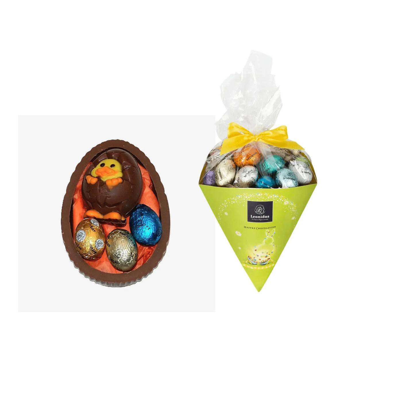 Leonidas Easter Mini Eggs Cone & Milk Chocolate Half Egg With Novelty Leonidas Kensington