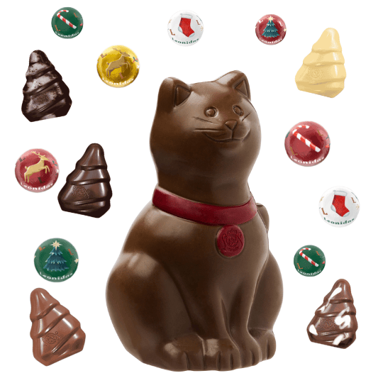 Leonidas Milk Chocolate Christmas Cat or Dog – Festive Hollow Figure with Novelty (Approx. 100g) Leonidas Kensington