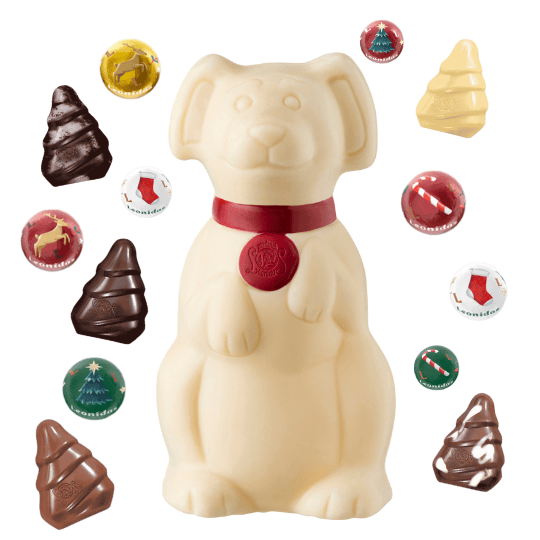 Leonidas White Chocolate Christmas Cat or Dog – Festive Hollow Figure with Novelty (Approx. 100g) Leonidas Kensington
