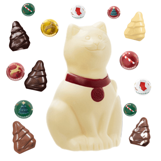 Leonidas White Chocolate Christmas Cat or Dog – Festive Hollow Figure with Novelty (Approx. 100g) Leonidas Kensington