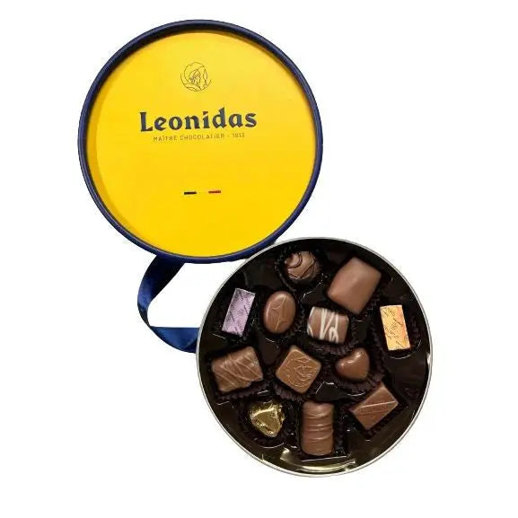 new gold  Indulgent Belgian Chocolate Gift 26 Luxury Leonidas Assorted Pralines, in Stylish Dora Gift Box. Leonidas Kensington