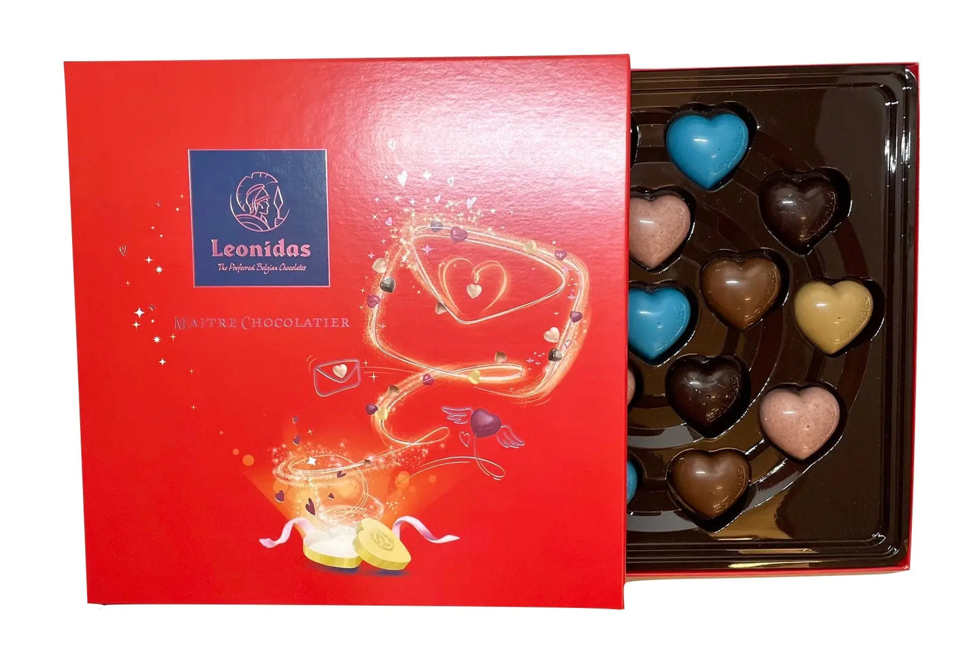 Leonidas 16 Assorted Chocolate Hearts in Red Square Valentine Gift Box Leonidas Kensington