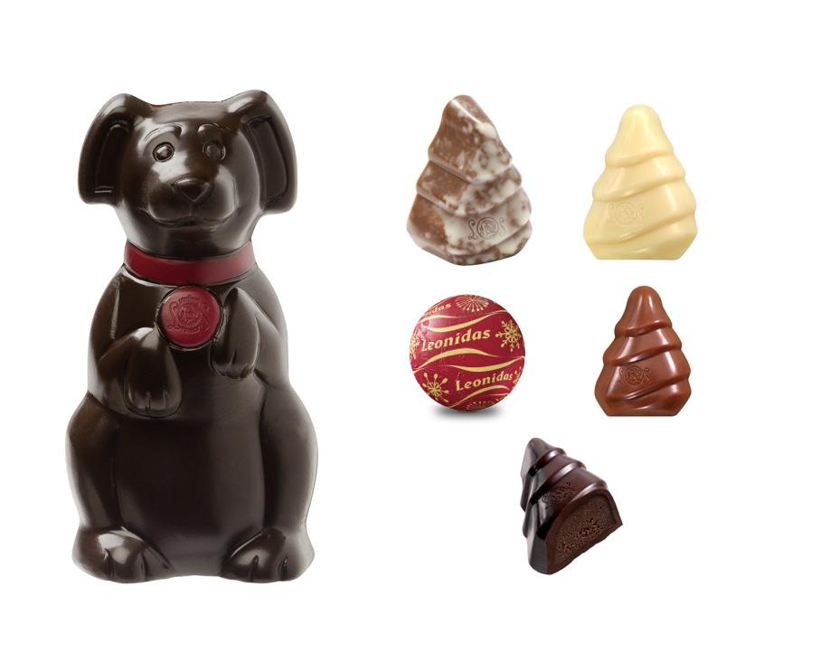 Leonidas Christmas Cat or Dog Dark Chocolate Hollow Figure with Novelty, 100g Approx Leonidas Kensington