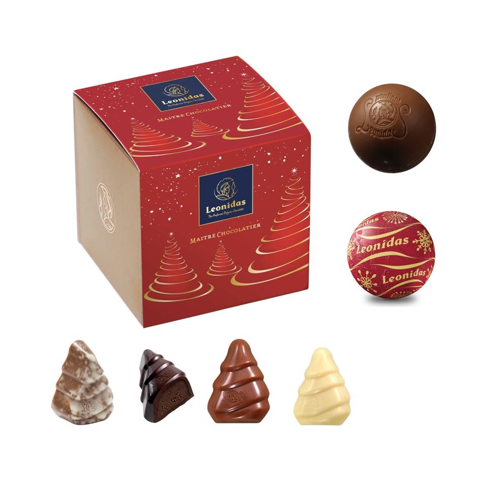 Leonidas Christmas Tree and Balls Pralines Chocolate Assortment Cube, 240g Leonidas Kensington