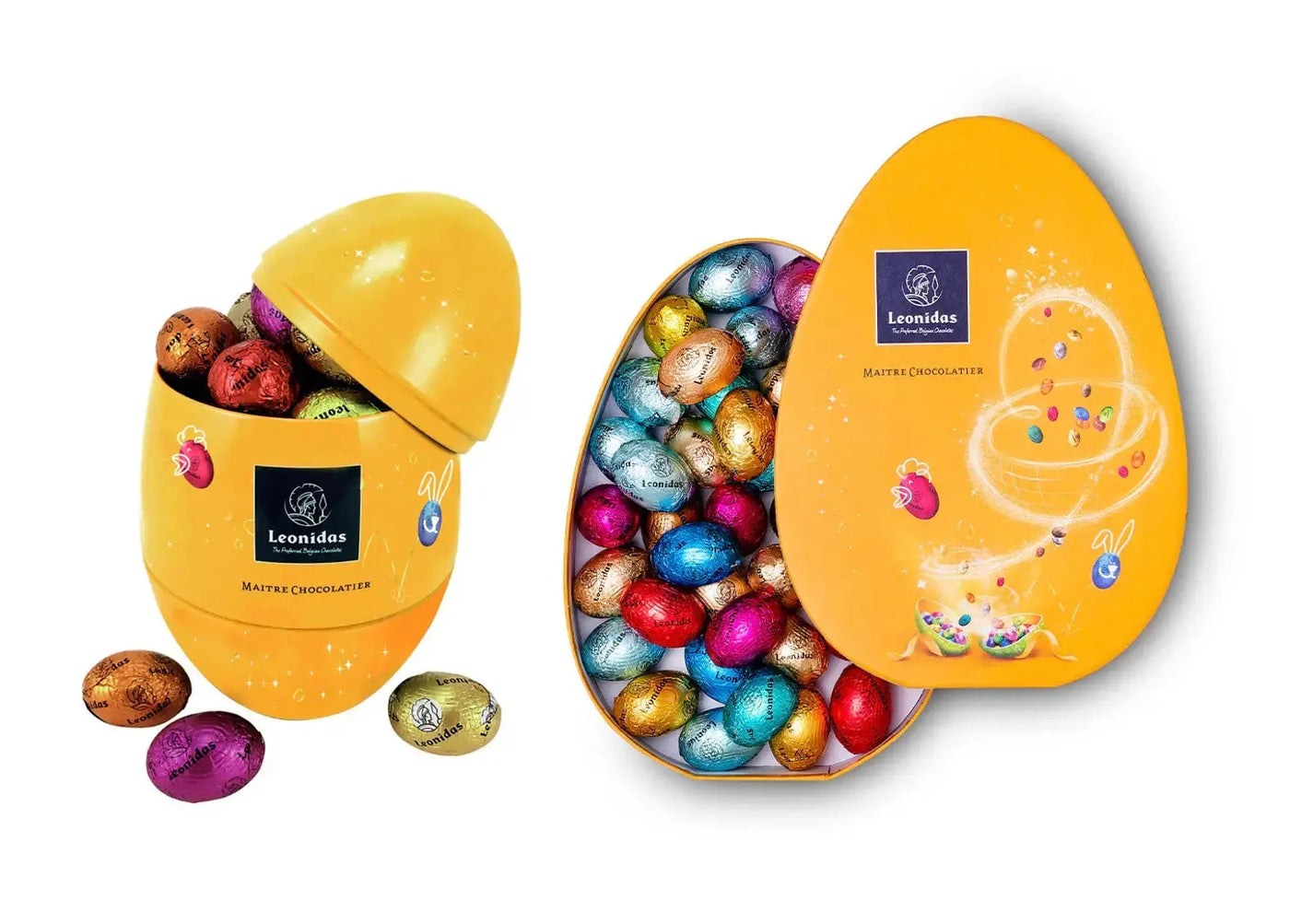 Leonidas Easter Tin Egg & Oval Green Box DUO, 50 Mini eggs Assorted Leonidas Kensington