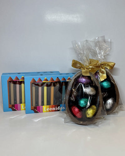 Leonidas Easter Set Of 2 Chocolate Pencils & 2 Half Milk Chocolate Egg With Mini Eggs, 380g freeshipping - Leonidas Kensington