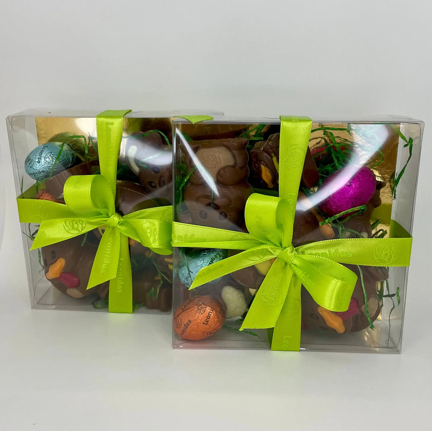 Leonidas Easter Set of 2 Small Plexi Box with Milk Chocolate Novelty and Assorted Mini Eggs, 230g Approx Leonidas Kensington