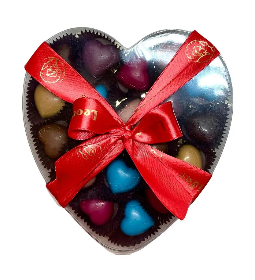 Leonidas Valentine's Heart Shaped Clear Plastic With Assorted Chocolate Hearts, 18 Pc Leonidas Kensington