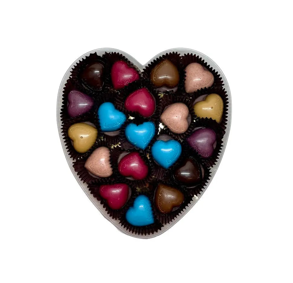 Leonidas Valentine's Heart Shaped Clear Plastic With Assorted Chocolate Hearts, 18 Pc Leonidas Kensington